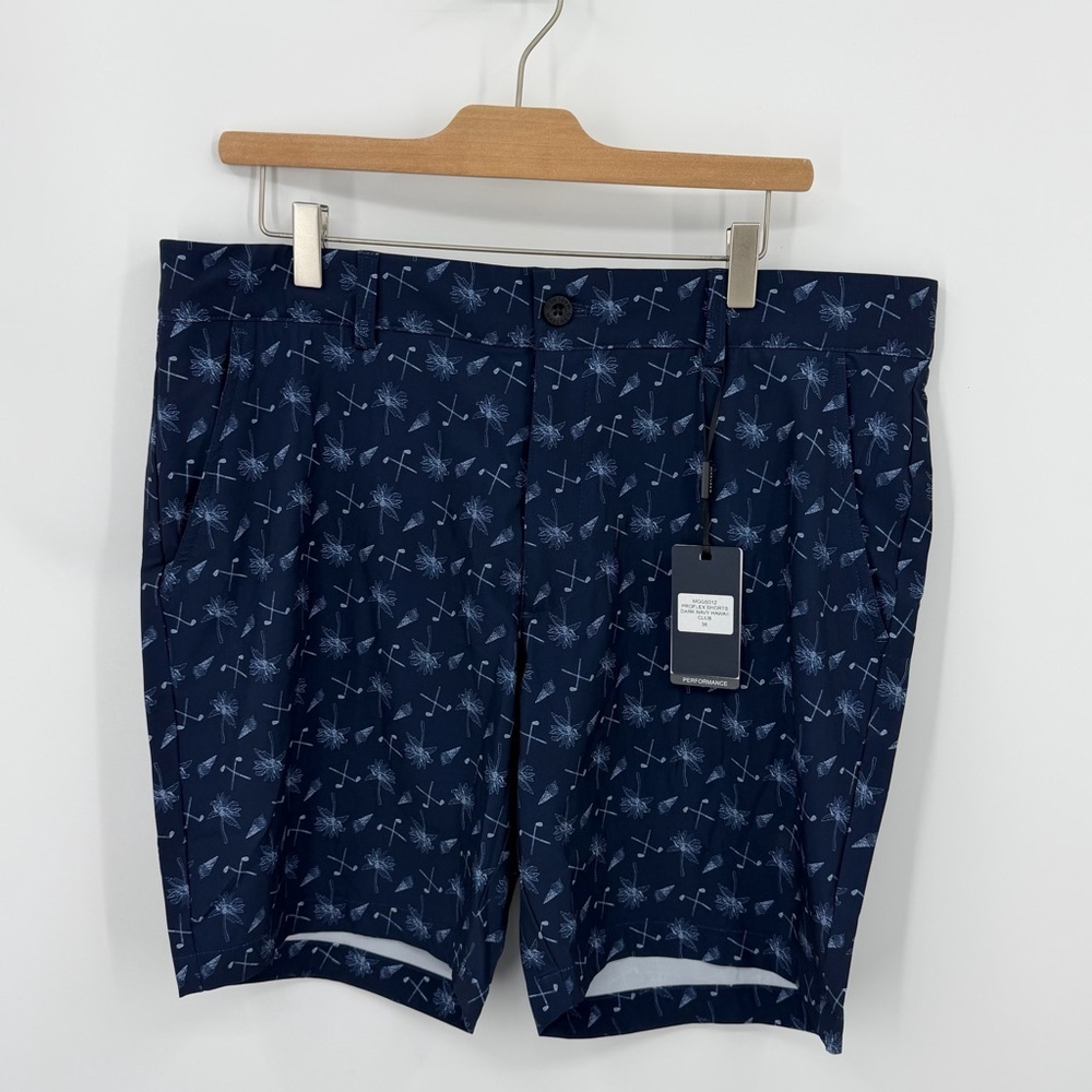NWT Maelreg Shorts sz 36 Navy blue Hawaii Allover Golf Club Performance‎ Proflex